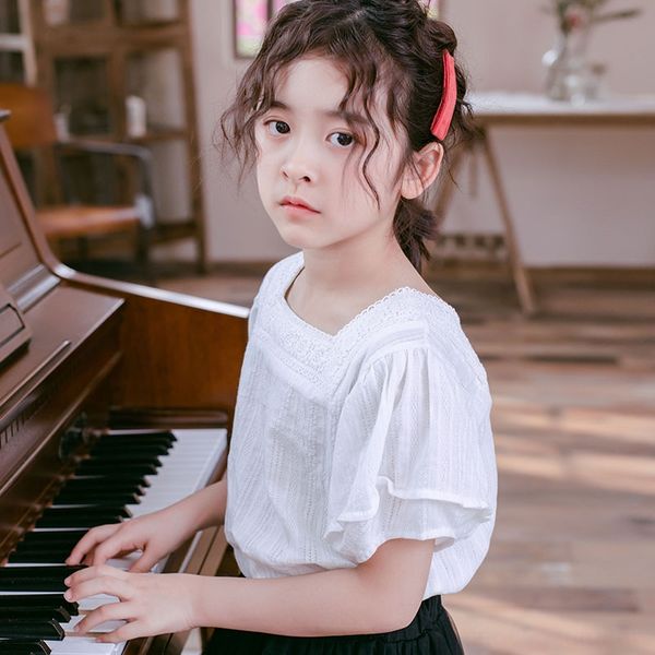 

wear girl's 2020 new medium and large children's short children's clothing shirt sleeve shirt a475, White;black