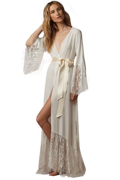 Mulheres Bathrobe Nightgown Sleepwear Nupcial Sheer Robe Bidesmaid Noiva Vestidos de Casamento Plus Size 2 4 6 8 10 12 14 16 18 20