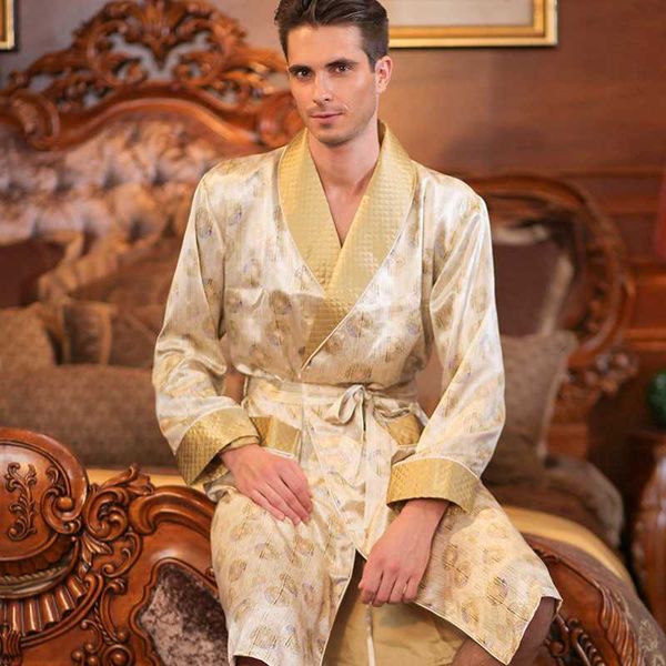 

autumn men silk long-sleeve kimono sleepwear 100% silk male robe bilayer thickened robe loungewear clothes, Black;brown