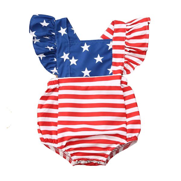 

0-24m newborn baby girls bodysuit striped patchwork sunsuit independence day clothes t200721, Blue