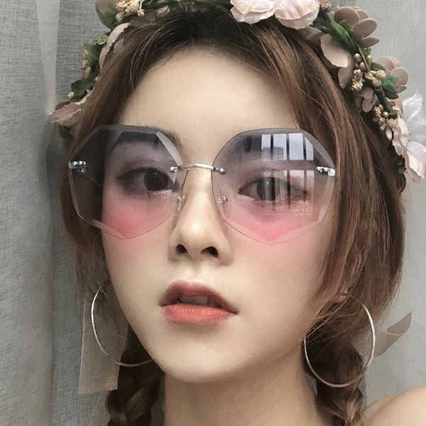 

internet red trend sun polygon trimming sun round frame big face thin plain sunglasses women's all-match glasses, White;black