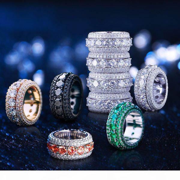 

2019 hip hop mens gold ring iced out rings micro pave cubic zircon promise diamond finger rings luxury designer brand personality gift, Silver