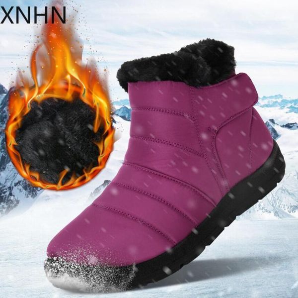 

new 2020 warm winter boots women water resistant plush lining snow ankle boots female plush botas mujer women shoes, Black