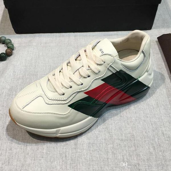 

fashion mens rhyton leather sneaker with print mens shoes lightweight classic design luxury footwears lace -up sports low men, Black