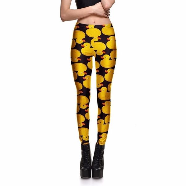 

wholesale new polyester leggings yellow ducks funny european women leggings pants stretch pants, Black