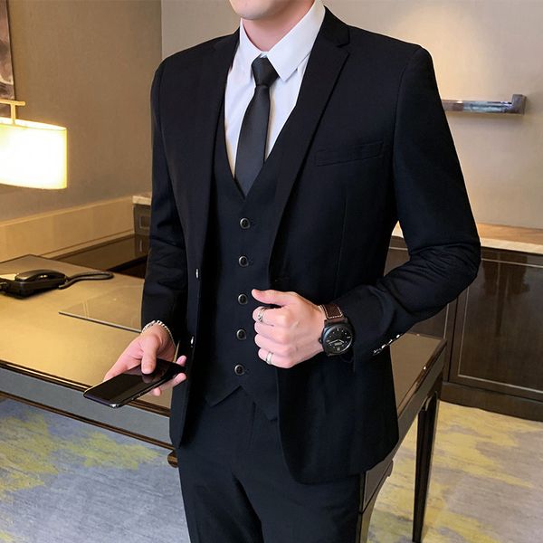

men's suits & blazers business men are decorating the body pants suit vocational three-piece groom's man wedding dress, White;black