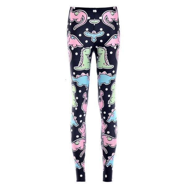

elastic casual pants 3d digital printing color dinosaurs pattern women leggings 7 sizes fitness clothing ing, Black