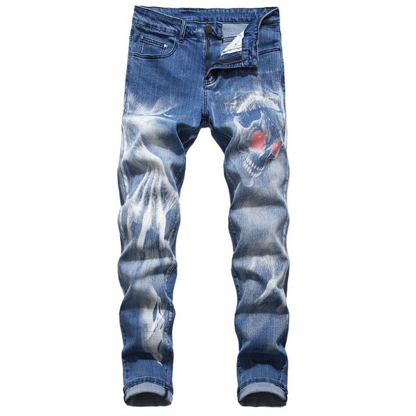 

mens new fashion 3d personality jeans slim fit pants classic denim jeans designer trousers casual straight elasticity pants c1, Blue