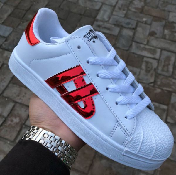 

новый superstar белый голограмма радужные младший золотой скейтбординг обувь кроссовки дизайнер супер звезды женщины мужчины спорт повседнев, Black