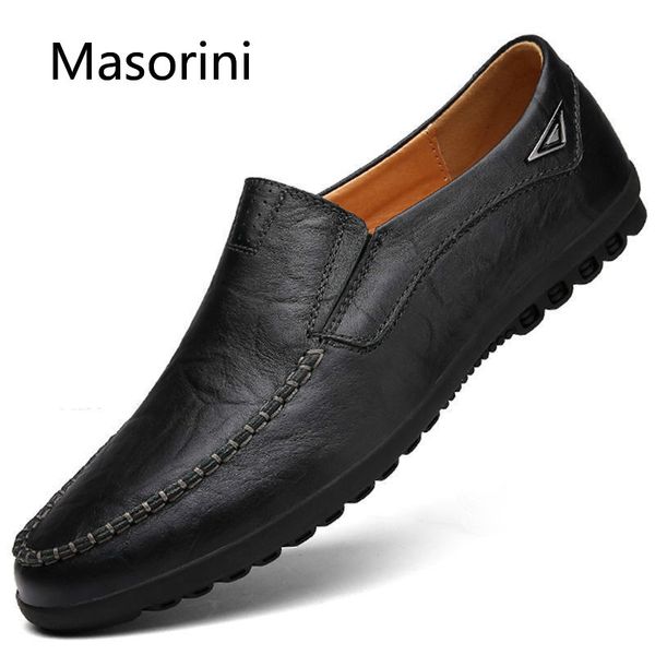 

breathable 2020 new genuine leather men shoes casual luxury italian mens loafers moccasins slip-on boat shoes plus size 37-47, Black
