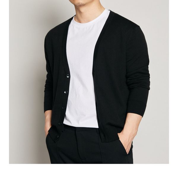 

men's sweaters long sleeve perfect quality jacket v-neck wool cardigan autumn spring warm solid slim fit knitted cotton casual, White;black