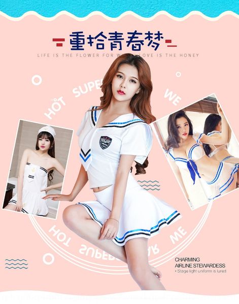 

95cba new uniform seductive student costume performance suit student clothingunderwear clothingkorean style sailor suit underwear for w, Black;white
