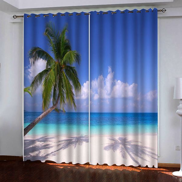 

custom windows curtains beach coconut tree 3d curtains for living room bedroom european and american style curtain