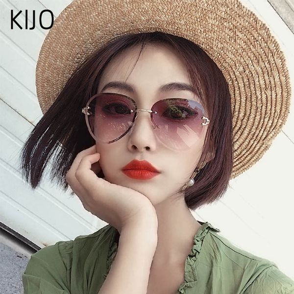 

sunglasses brand designer gradient classic shadow cut lens rimless ladies metal glasses uv400 Â, White;black