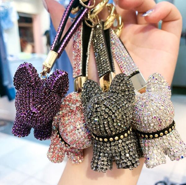 

модельер женщины аксессуары с алмазными бульдог брелок подвеска сумка кристалл кукла мультфильм брелок малый подарков, Silver