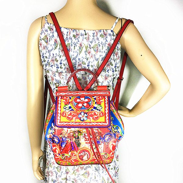 

luxury high-end original design genuine leather roman classical flowers printed backpacks women famosu italy brand shoulder bags