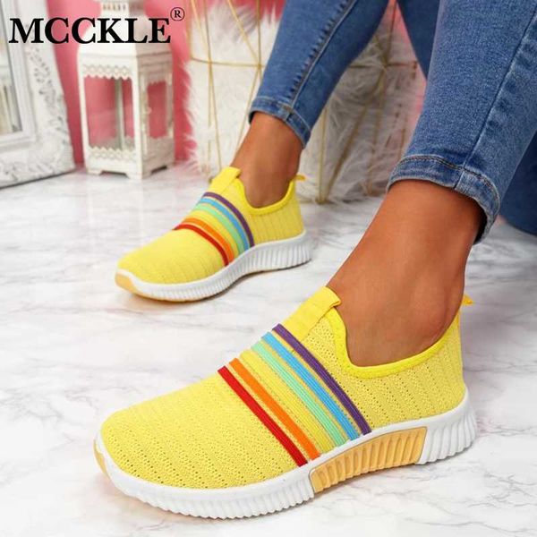 

mcckle women sneakers air mesh soft female sock knitted vulcanized shoes casual slip on ladies flat candy color autumn shoes new, Black