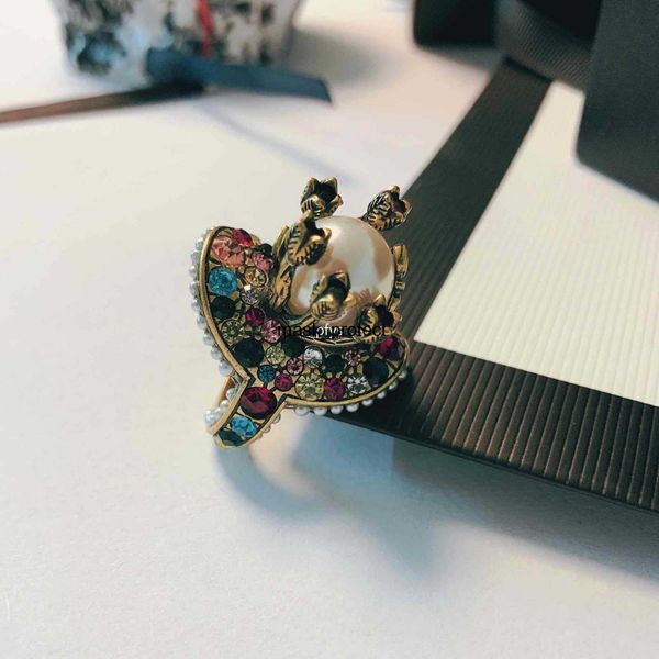 

vintage vintage european and american vine flower color diamond pearl ring personality fashion boast finger ring, Silver
