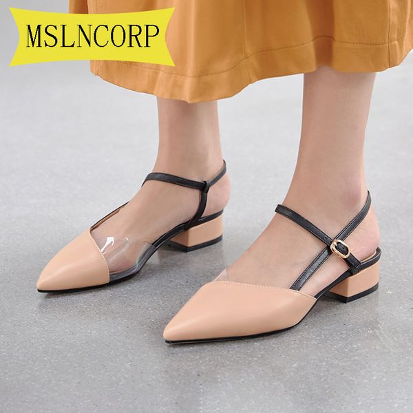 

big size 34-43 party women mules slipper pointed toe block strap closed shallow high heels sandals black beige square heel pumps