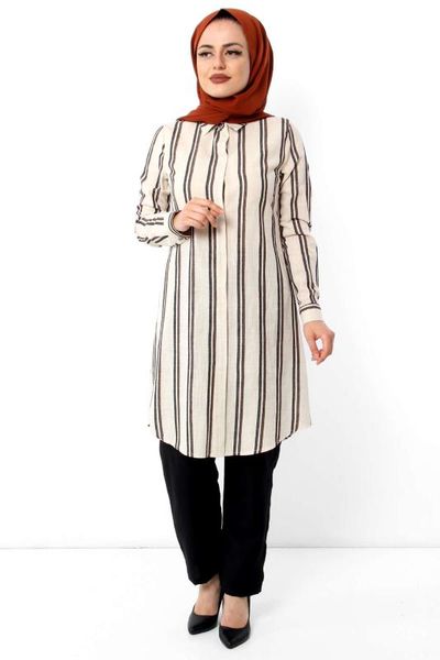 

striped hijab dual suit tsd1517 brown, White;black