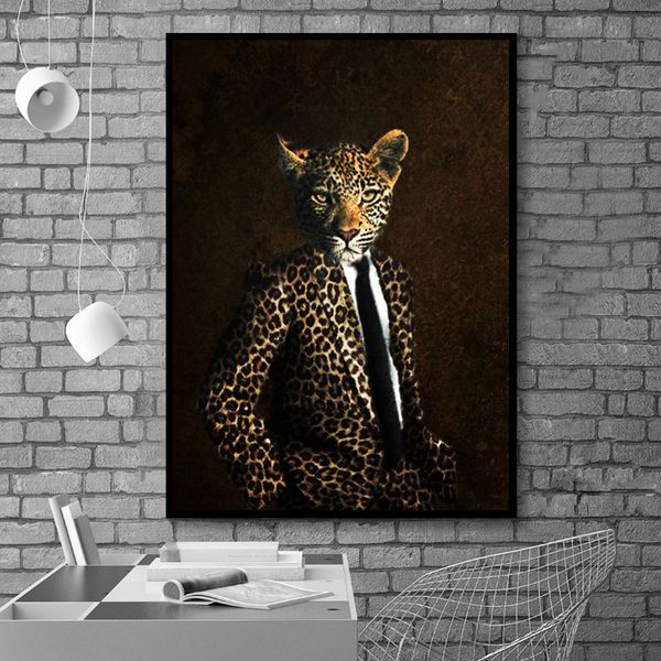 

canvas painting wall posters and prints animal leopard with suit hd wall art pictures for living room dining restaurant l home decor