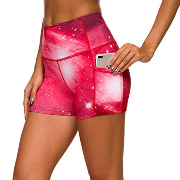 

women print sports shorts high waist summer hip lifting casual ladies shorts running yoga, White;red