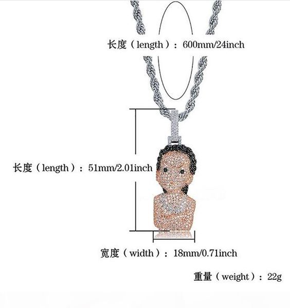 

y 14k gold plated icy huey icy riley boondocks pendant necklace mens micro pave cubic zirconia with 24inch rope chain, Silver