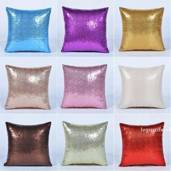 

solid color glitter pillowcase sequins mermaid purple red blue pillow cover 40*40cm home car pillow case