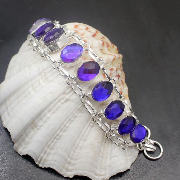 

glowing genuine purple mystic z925 sterling silver women links chain bracelet 7.75 inch tf665, Black