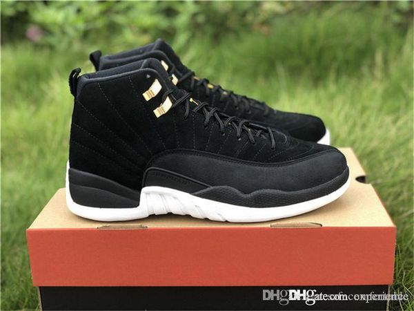 

2019 release original air 12 reverse taxi retro black white 12s authentic 130690-017 metallic gold men basketball shoes sneakers with box