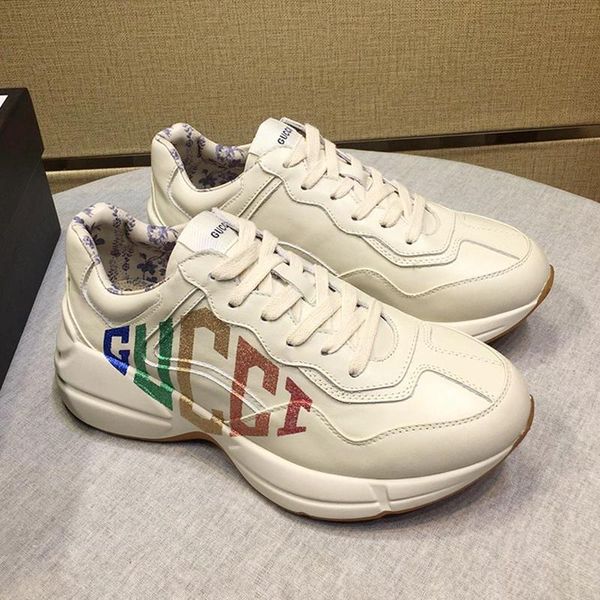 

luxury men shoes casual rhyton leather sneaker fashion mens shoes rubber soles design scarpe da uomo fashion outdoor sneakers vintage design