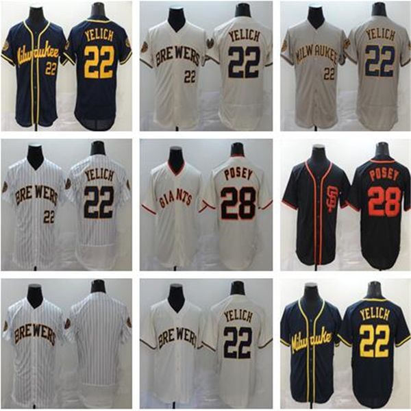 

men 2020 new 22 christian yelich 28 buster posey 35 brandon crawford 40 madison bumgarner baseball jerseys, Black