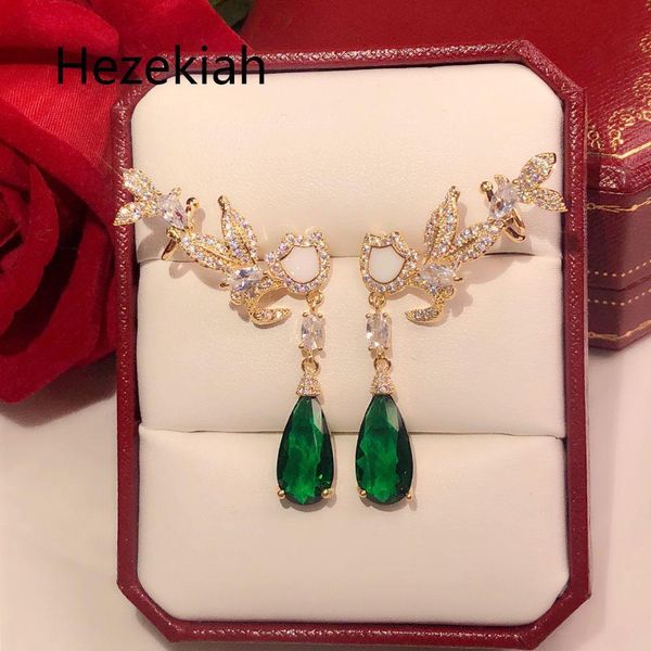 

hezekiah s925 silver earrings personality green women's earrings dance party superior quality earrings female, Golden