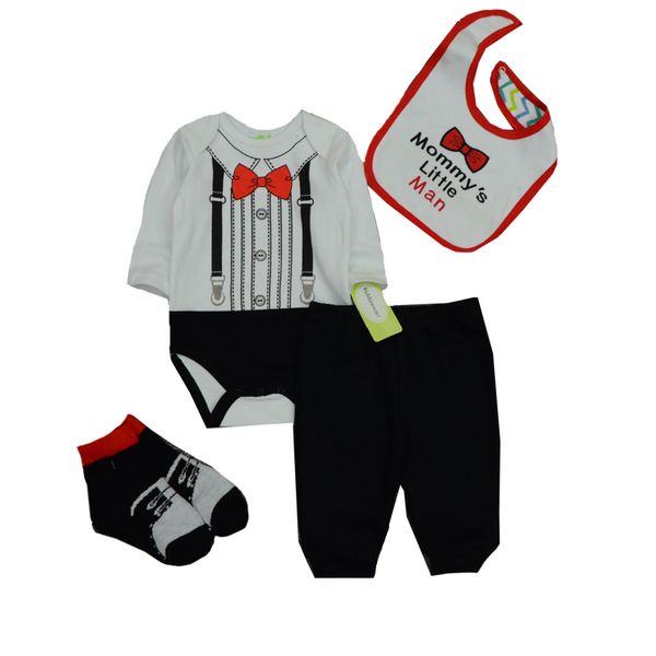 

4pcs baby boy clothing sets 2020 new spring autumn newborn baby boy girl romper+pants+bib+socks outfits children set, White