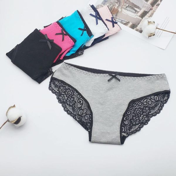 

6 pcs/lot women panties lace underwear woman lace briefs underpants cotton panties  l xl 9403, Black;pink