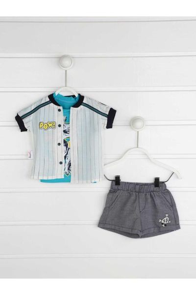

blue summer male baby 3 pcs set, White