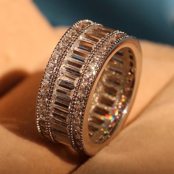 

бесплатная доставка принцесса вырезать белый топаз diamonique имитация алмазный 10kt белое золото заполненные обручальное обручальное кольцо, Silver