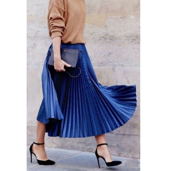 

women skirts fashion solid color eegant high waist pleated skirt for women drop shipping high quality, Black