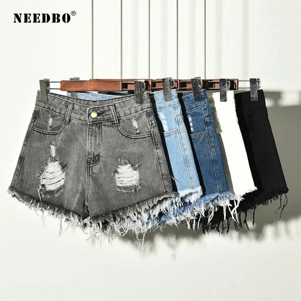 

needbo shorts jeans summer short for women 2020 denim shorts high waist casual short femme vintage hole pants ladies, White;black