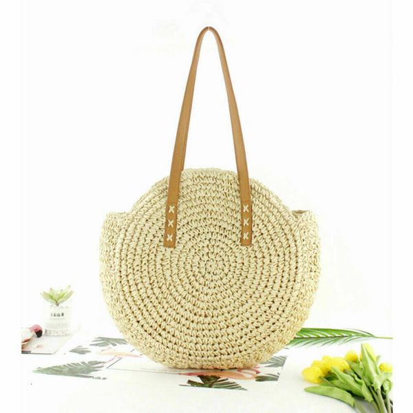 

2020 new straw bag womens fashion shoulder bag center round rattan straw hand woven bohemian large size beach bag