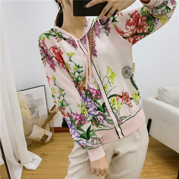 

2019 autumn women's fashion hoodie positioning printed silk knitted long-sleeved hoodie f8105, Black;brown