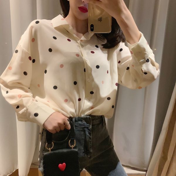 

2020 fashion very fairy long shirt sleeve polka dot women's super fairy sweet shirt (our store, White