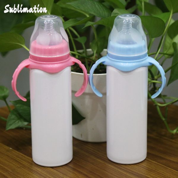 

diy sublimation 8oz blank infant bottle with teat stainless steel double walled child sippy cups insulated vacuum straight water flask straw