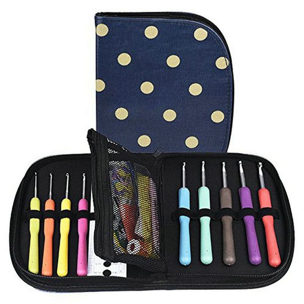 

crochet hooks knit colorful crochet needle set sweater knitting needls set diy clothes scarf with bag blue, Black