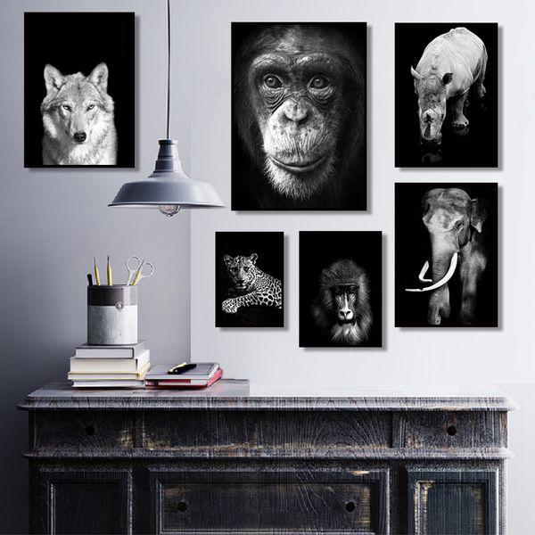 

lion tiger leopard wolf elephant nordic poster and print animal wall art canvas painting wall picture for living room home decor