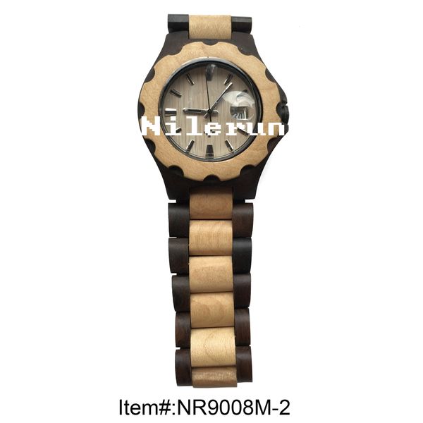 

fashionable round dark black wood and light color wooden wrist watch, Slivery;brown