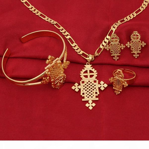 

2017 новое прибытие эфиопских комплекты ювелирных изделий 14k yellow real solid gold gf кольцо ожерелье браслет африканскую эфиопского эритр, Black