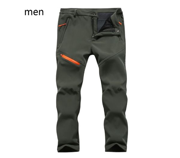 

men sport trousers outdoor trekking skiing fishing softshell hiking pants fleece thick warm waterproof autumn winter pants women, Black