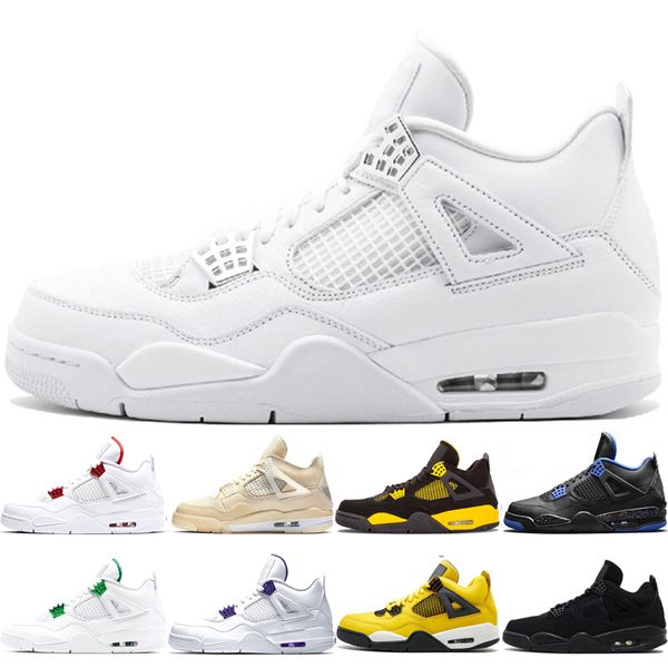 

fashion men 4 4s basketball shoes pure money bred neon red metallic white cement fire red cool grey sports shoes chaussures trainers