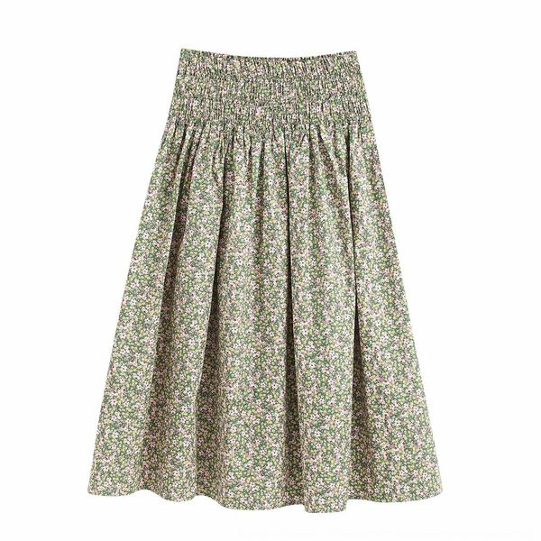 

french high waist floral skirt french high waist 6416155 western style fresh all-match mid-length holiday flute skirt 6416155, Black